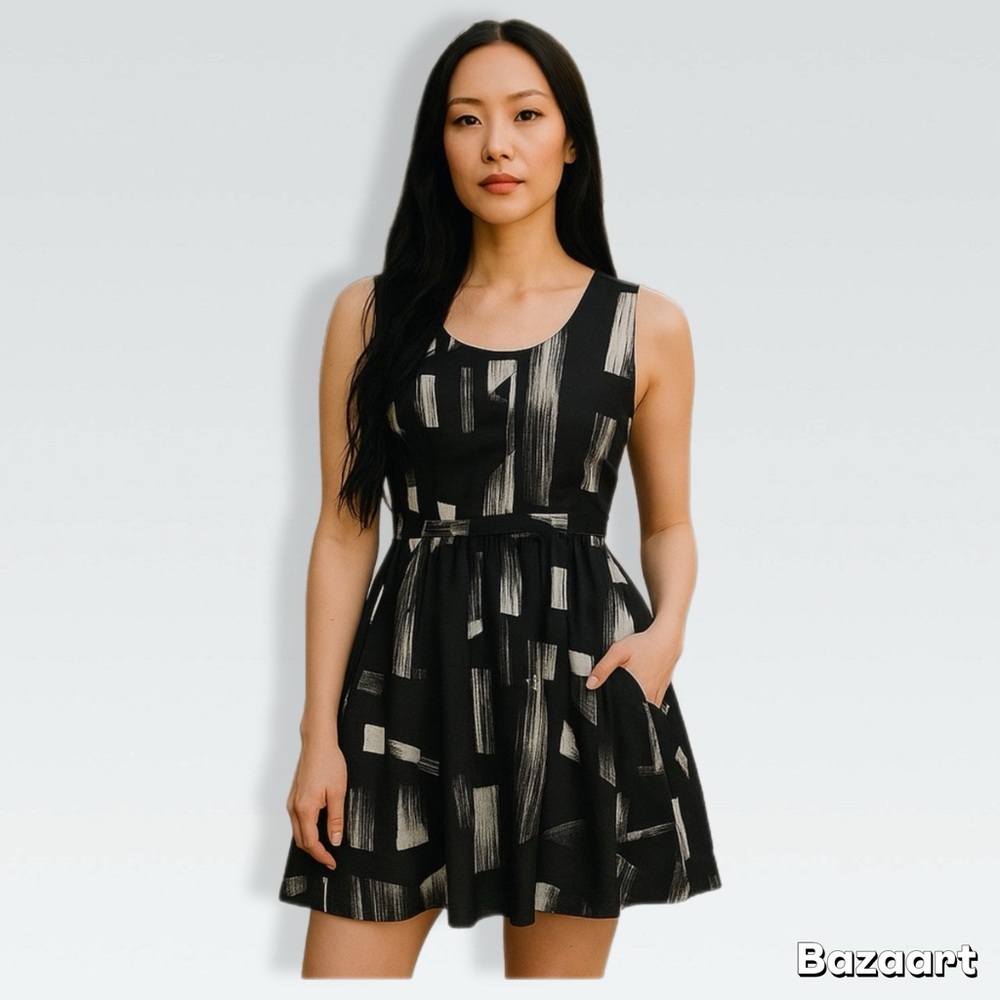 Simply Vera Abstract Black and White Mini Dress